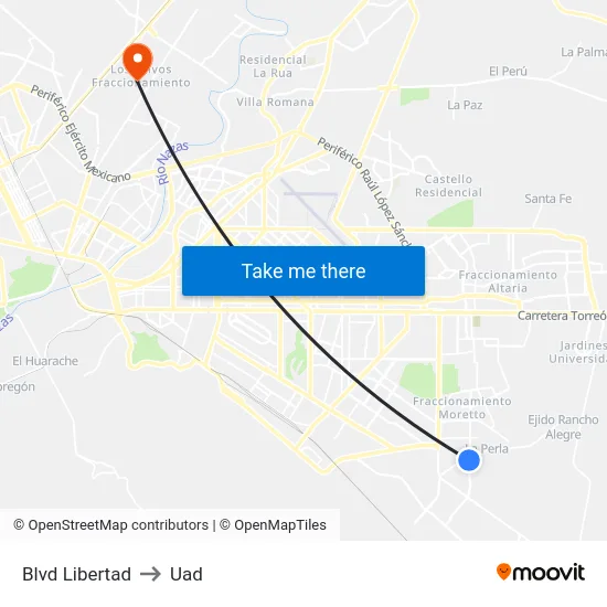 Blvd Libertad to Uad map