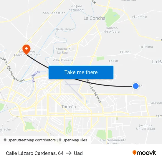 Calle Lázaro Cardenas, 64 to Uad map