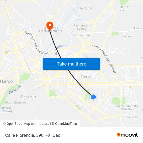 Calle Florencia, 398 to Uad map