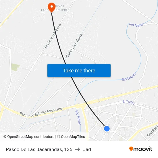Paseo De Las Jacarandas, 135 to Uad map