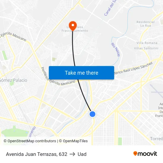 Avenida Juan Terrazas, 632 to Uad map