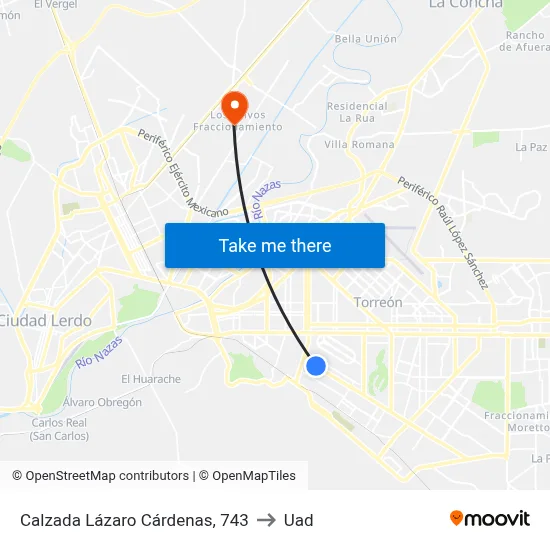 Calzada Lázaro Cárdenas, 743 to Uad map