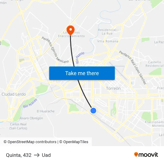 Quinta, 432 to Uad map
