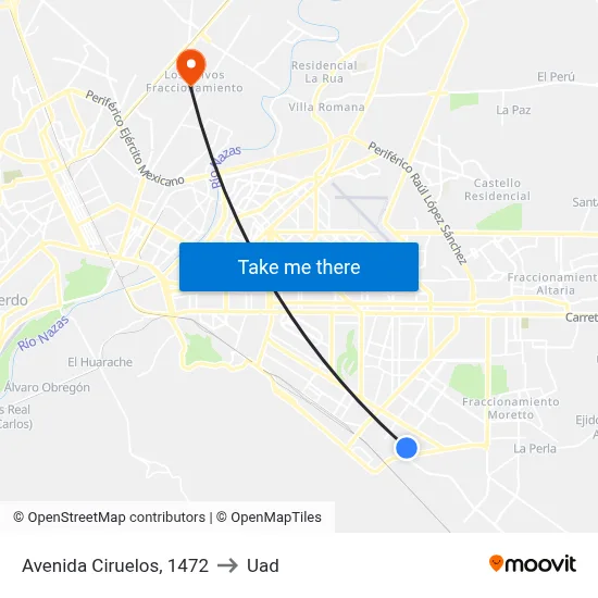 Avenida Ciruelos, 1472 to Uad map