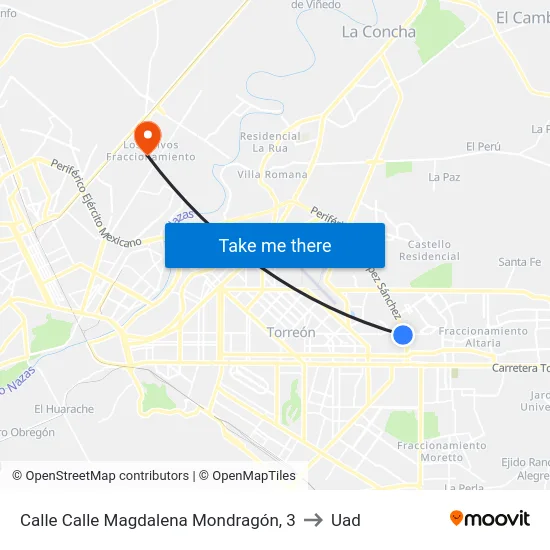Calle Calle Magdalena Mondragón, 3 to Uad map