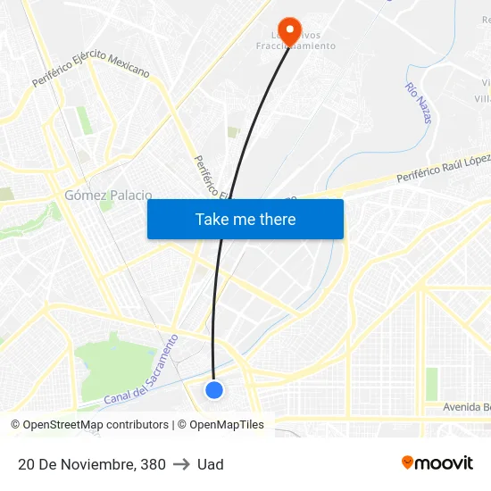 20 De Noviembre, 380 to Uad map