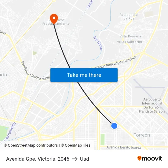 Avenida Gpe. Victoria, 2046 to Uad map