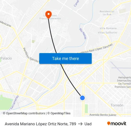Avenida Mariano López Ortiz Norte, 789 to Uad map