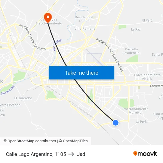 Calle Lago Argentino, 1105 to Uad map