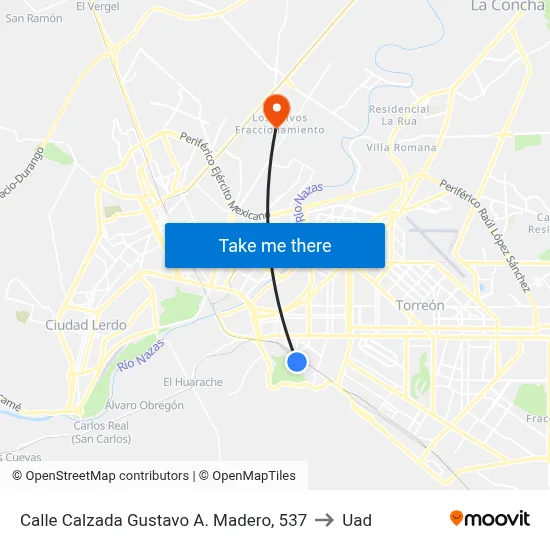 Calle Calzada Gustavo A. Madero, 537 to Uad map