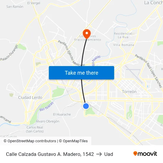 Calle Calzada Gustavo A. Madero, 1542 to Uad map