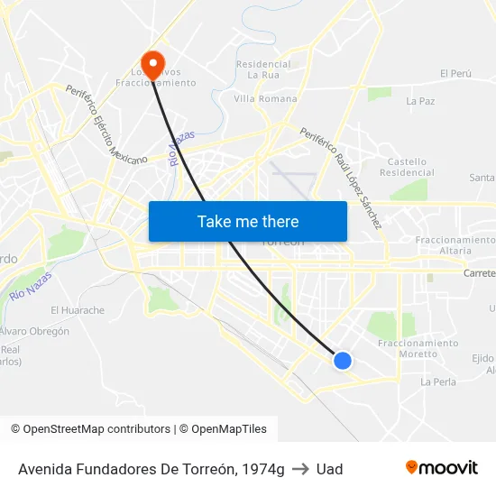 Avenida Fundadores De Torreón, 1974g to Uad map