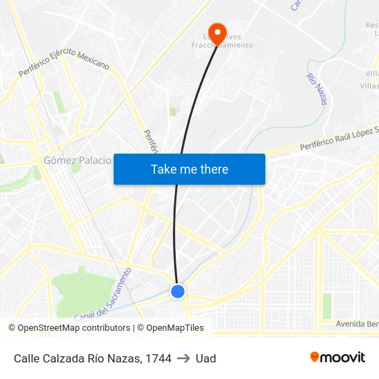 Calle Calzada Río Nazas, 1744 to Uad map