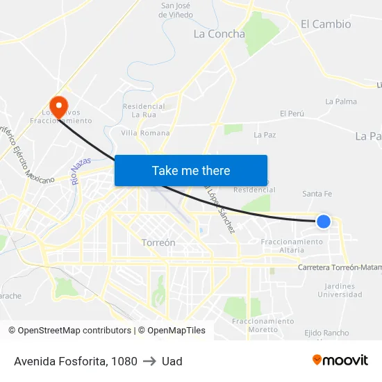 Avenida Fosforita, 1080 to Uad map