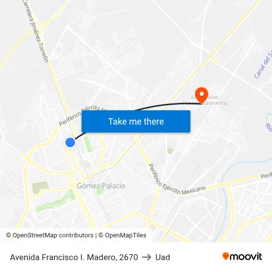 Avenida Francisco I. Madero, 2670 to Uad map