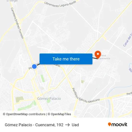 Gómez Palacio - Cuencamé, 192 to Uad map