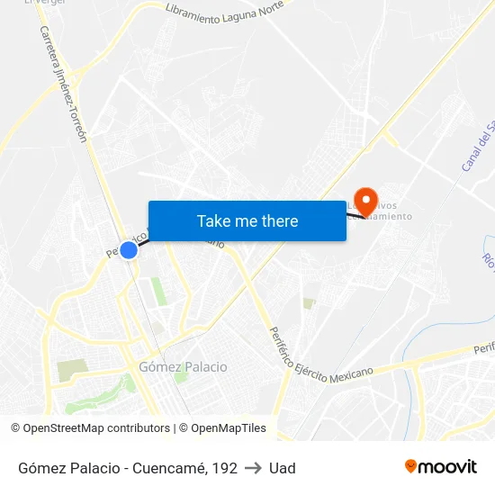 Gómez Palacio - Cuencamé, 192 to Uad map