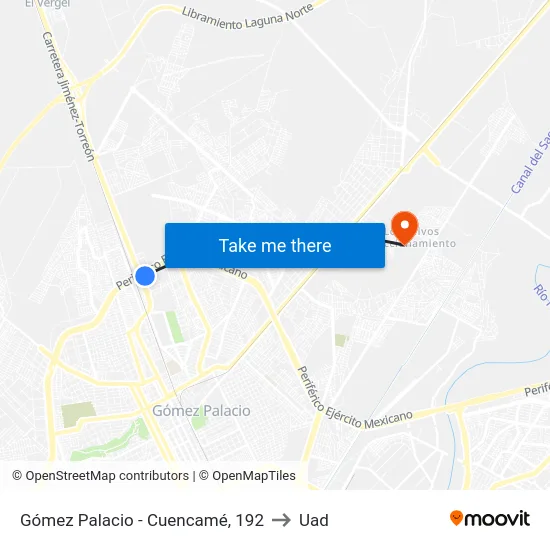 Gómez Palacio - Cuencamé, 192 to Uad map