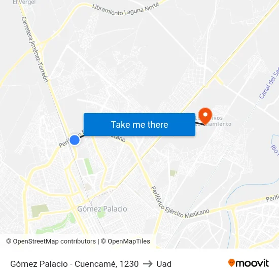 Gómez Palacio - Cuencamé, 1230 to Uad map
