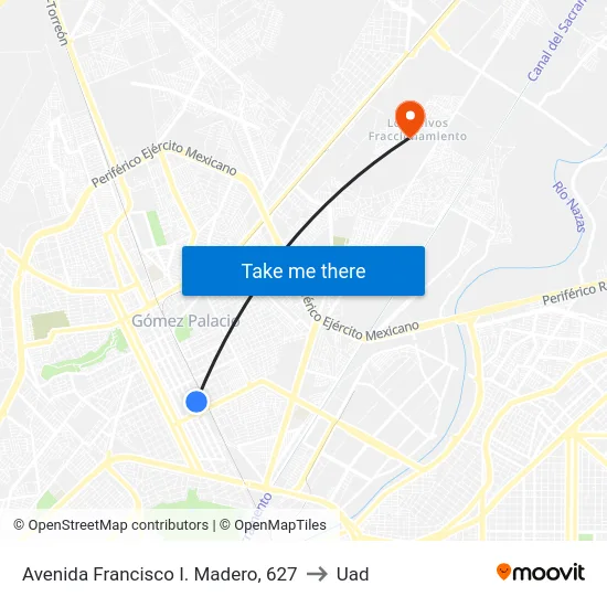 Avenida Francisco I. Madero, 627 to Uad map