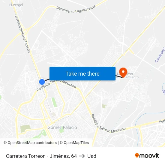 Carretera Torreon - Jiménez, 64 to Uad map
