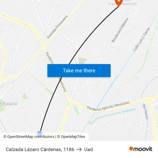 Calzada Lázaro Cárdenas, 1186 to Uad map