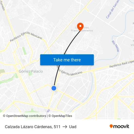 Calzada Lázaro Cárdenas, 511 to Uad map
