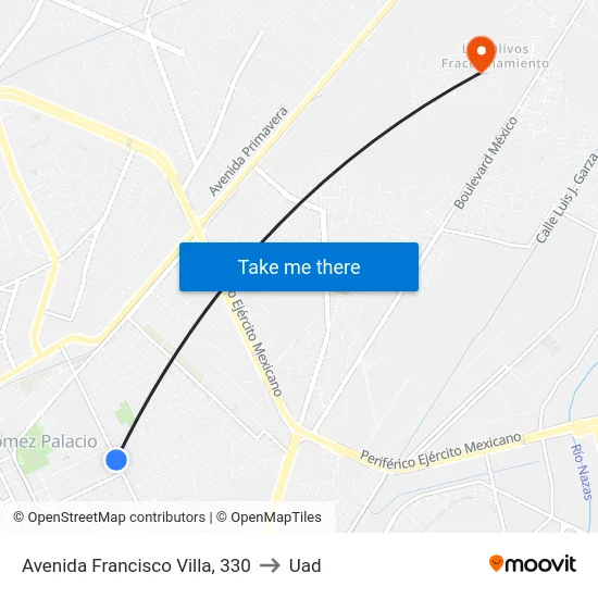 Avenida Francisco Villa, 330 to Uad map