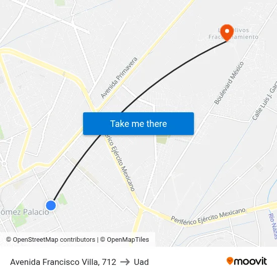 Avenida Francisco Villa, 712 to Uad map