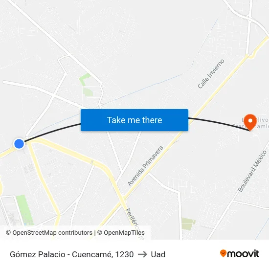 Gómez Palacio - Cuencamé, 1230 to Uad map
