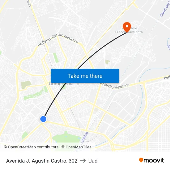Avenida J. Agustín Castro, 302 to Uad map