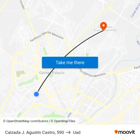 Calzada J. Agustín Castro, 590 to Uad map