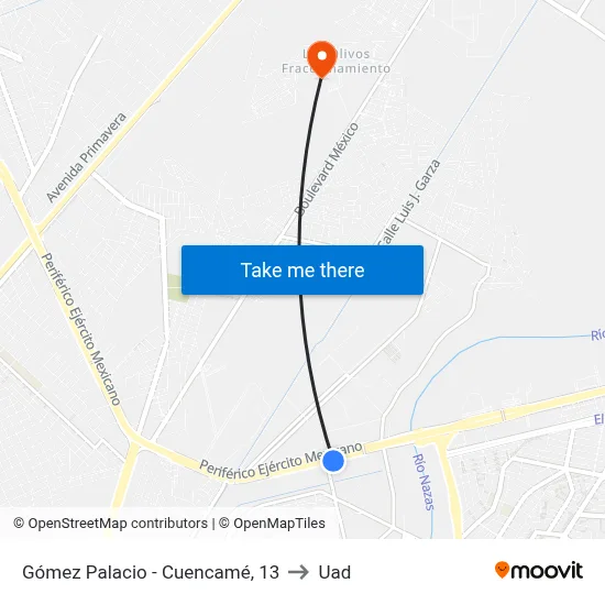 Gómez Palacio - Cuencamé, 13 to Uad map