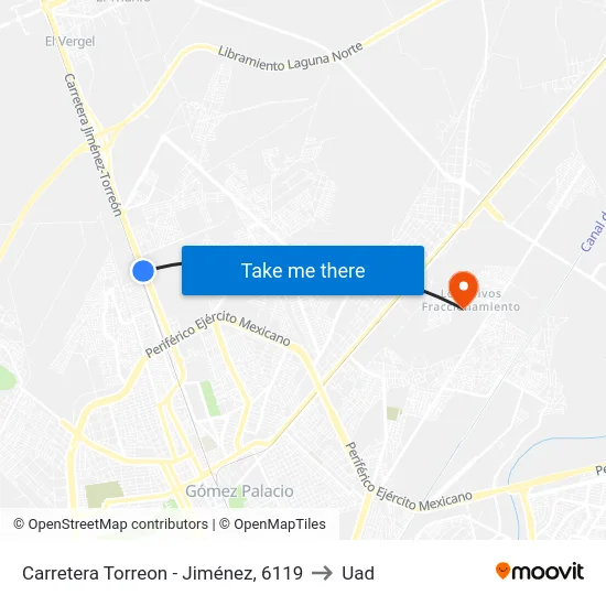 Carretera Torreon - Jiménez, 6119 to Uad map