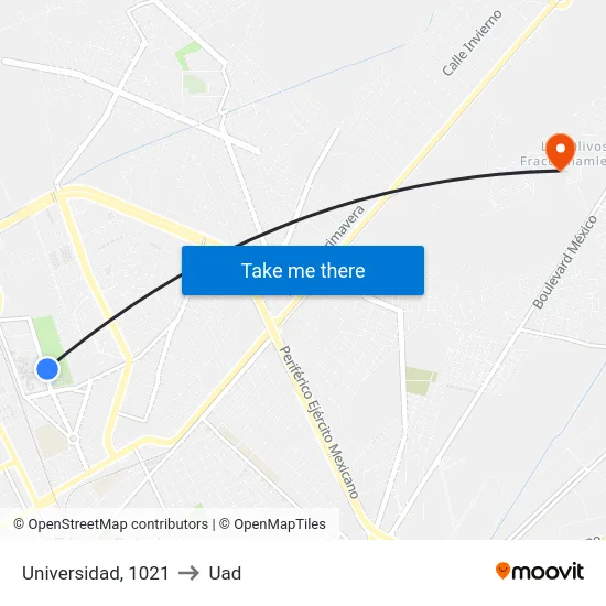 Universidad, 1021 to Uad map