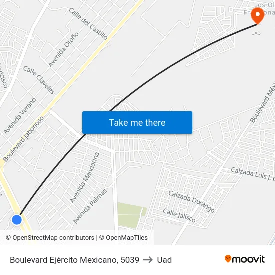 Boulevard Ejército Mexicano, 5039 to Uad map