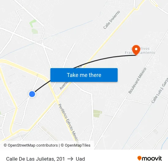 Calle De Las Julietas, 201 to Uad map