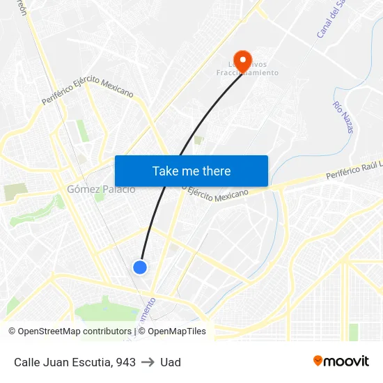 Calle Juan Escutia, 943 to Uad map