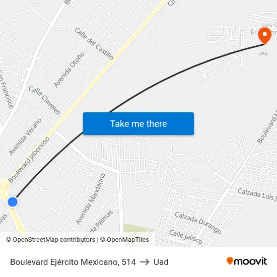 Boulevard Ejército Mexicano, 514 to Uad map