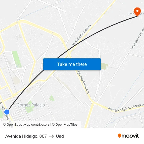 Avenida Hidalgo, 807 to Uad map