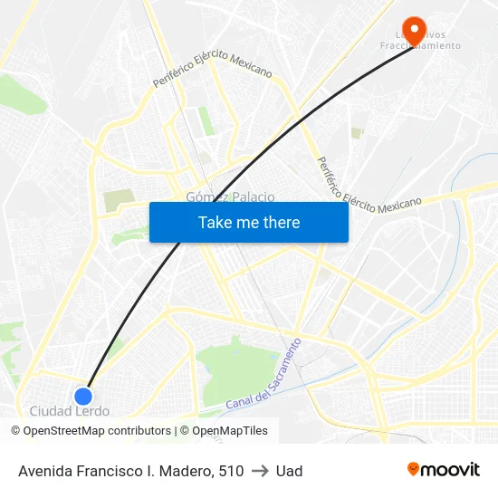 Avenida Francisco I. Madero, 510 to Uad map