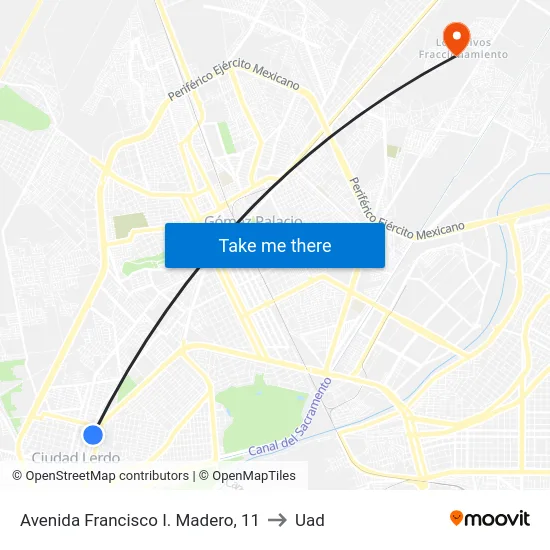 Avenida Francisco I. Madero, 11 to Uad map