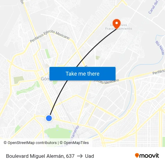 Boulevard Miguel Alemán, 637 to Uad map