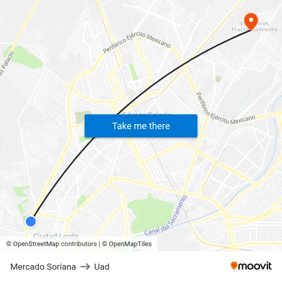 Mercado Soriana to Uad map