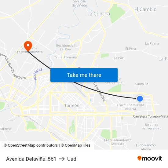 Avenida Delaviña, 561 to Uad map