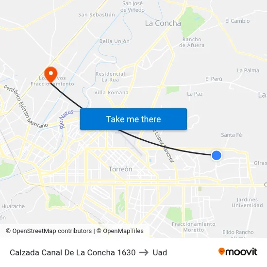 Calzada Canal De La Concha 1630 to Uad map