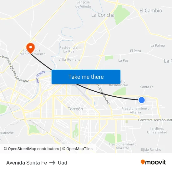 Avenida Santa Fe to Uad map