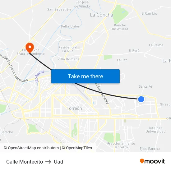 Calle Montecito to Uad map
