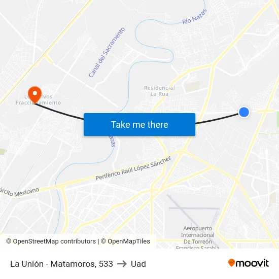 La Unión - Matamoros, 533 to Uad map