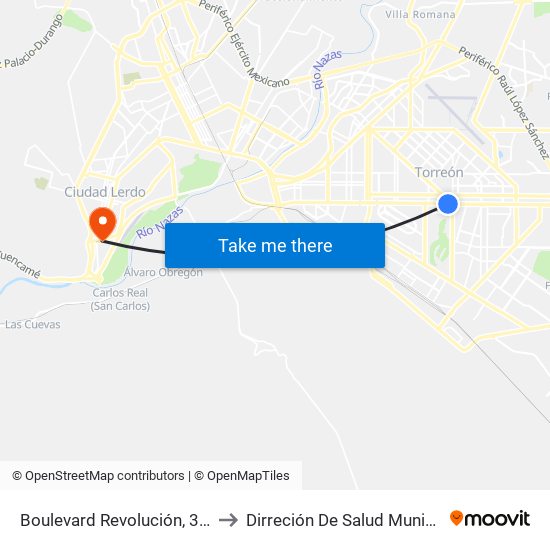 Boulevard Revolución, 3951 to Dirreción De Salud Municipal map